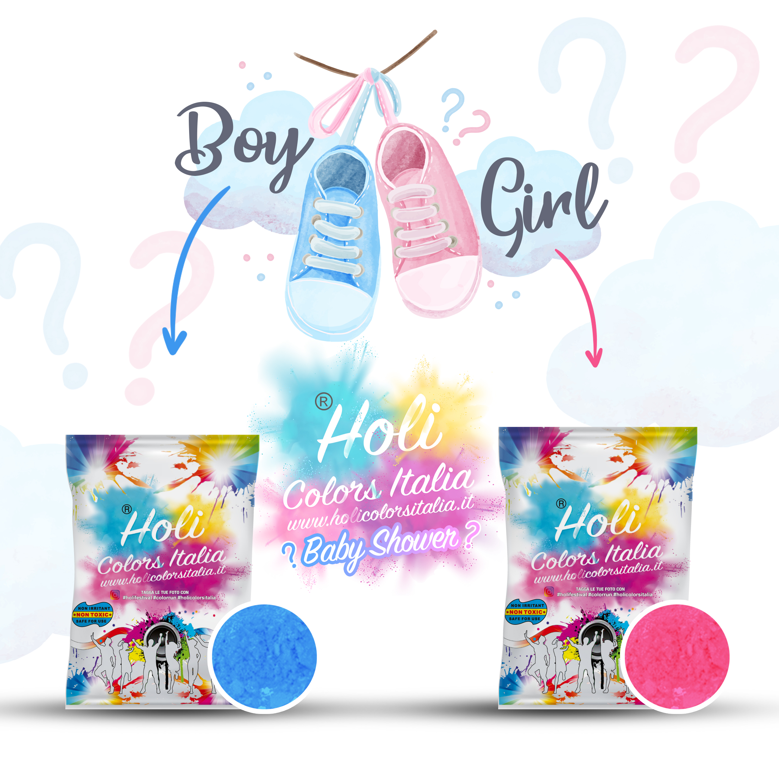 buste polvere holi baby shower italia